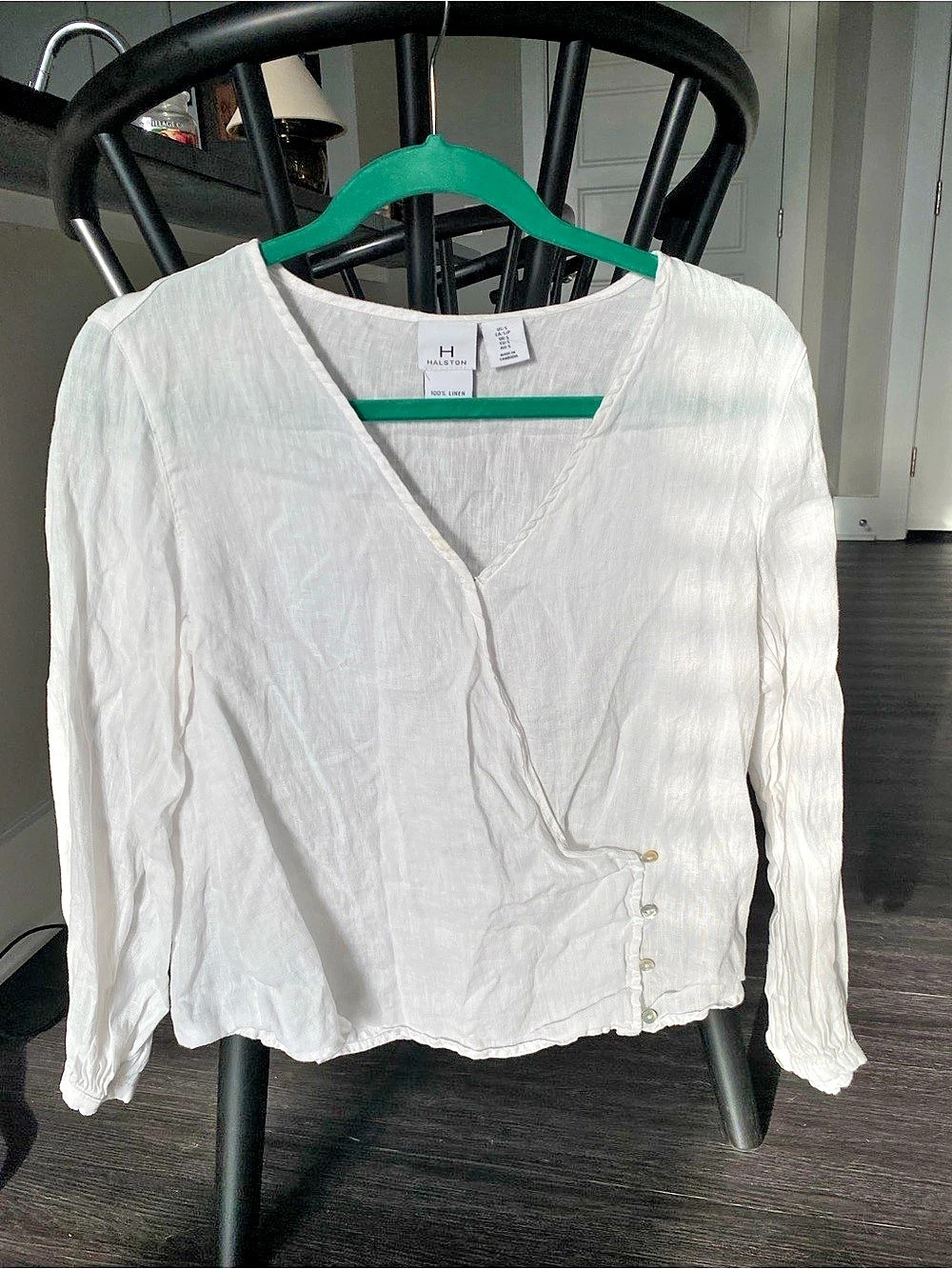 Halston Linen Blouse in White Size Small Like New